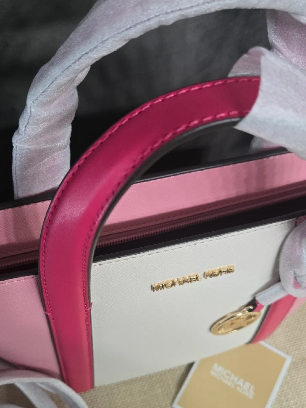 Michael Kors Pink & White Color-Block Saffiano Tote